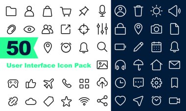 50 Vektör simgesi Temel Kullanıcı Arayüzü Mükemmel özet ögesi