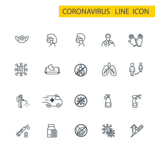 Coronavirus Thin Line Icon Set Covid Symbole Set Sammlung Oder — Stockvektor