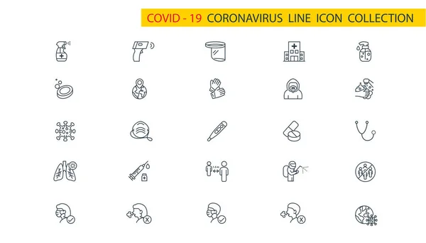 Coronavirus Thin Line Icon Set Covid Symbole Set Sammlung Oder — Stockvektor