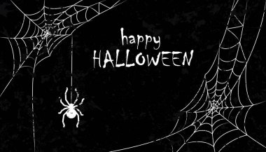 Örümcek ağı ve iskeleti olan Cadılar Bayramı vektör arkaplanı.