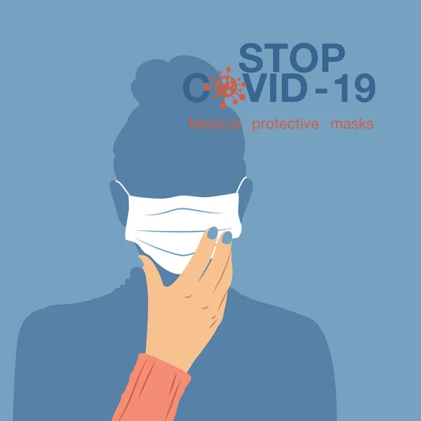 Kadın Jest Yapıyor Kadın Bulaşıcı Hastalıklara Gribe Karşı Koruyucu Maske — Stok Vektör