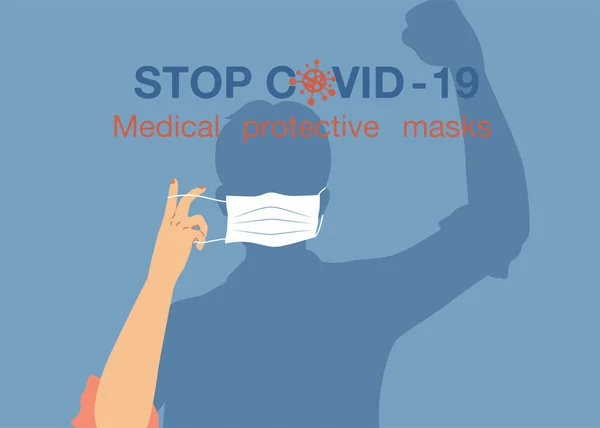 Stop Met Covid Mannen Cartoon Tekening Dragen Beschermende Masker — Stockvector