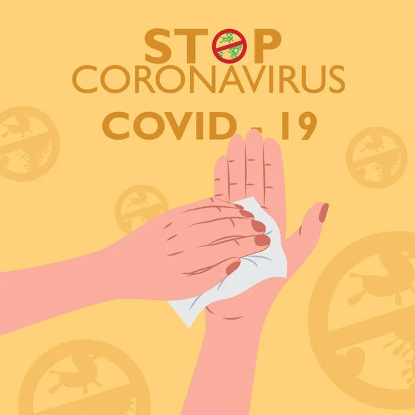 Pare Vírus Corona Limpando Mãos —  Vetores de Stock