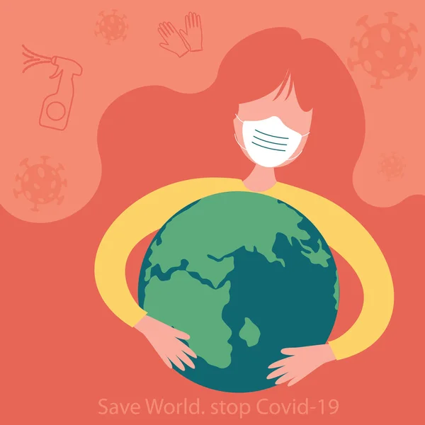 Stop Coronavirus Covid Vrouwen Beschermen Wereld — Stockvector