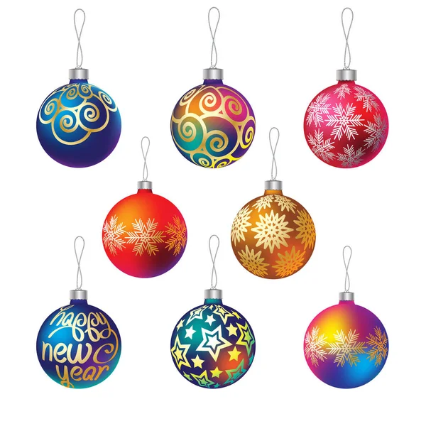 Conjunto Bolas Navidad Con Patrones Oro Plata Ocho Piezas Imagen — Vector de stock