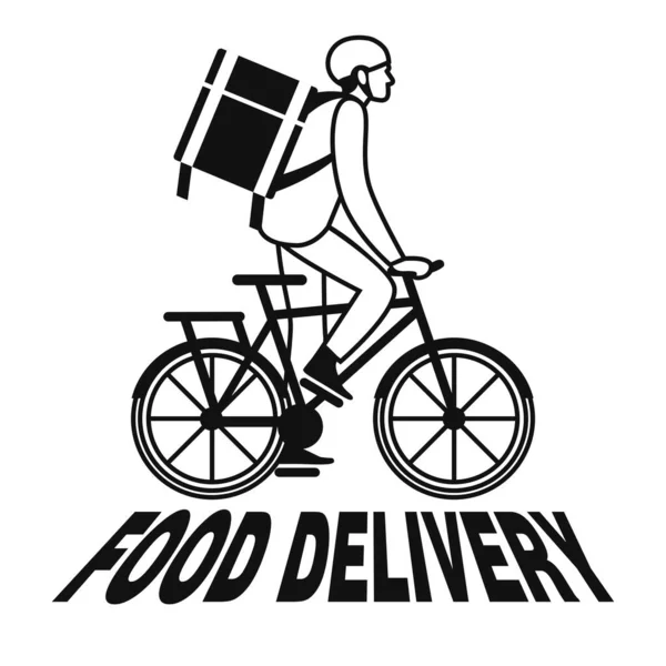 Essenslieferant Auf Einem Fahrrad Schwarz Weiße Umrisszeichnung Mit Der Aufschrift — Stockvektor