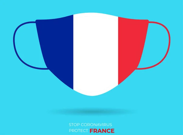 FRANCE 'ta Coronavirus. FRANCE bayrağıyla cerrahi maskenin grafiksel vektörü.