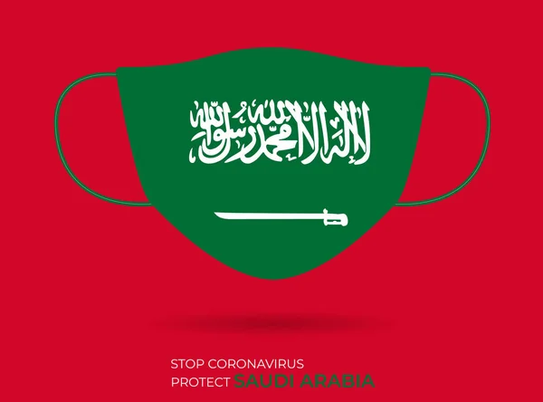 Coronavirus in SAUDI. SAUDI ARABIA bayrağıyla cerrahi maskenin grafiksel vektörü. (2019-nCoV veya CoVid-19). Koronavirüs karantinası olarak tıbbi yüz maskesi. Coronavirüs salgını. Dosya,