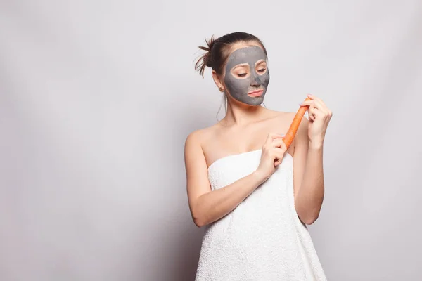 Woman Face Mask Portrait Beautiful Girl Removing Cosmetic Black Peeling — Stock Photo, Image