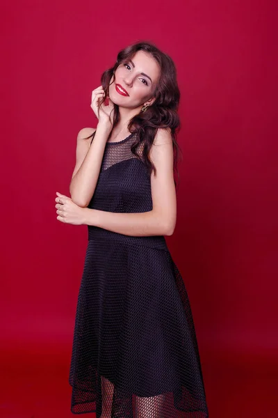 Koncepcja Moda Styl Ludzie Piękną Młodą Kobietę Elegancka Sukienka Koktajlowa — Zdjęcie stockowe
