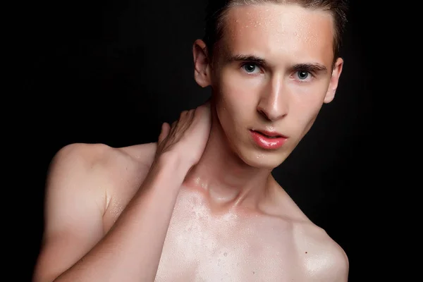 Personas Cuidado Piel Concepto Belleza Hombre Joven Húmedo Con Pelo — Foto de Stock