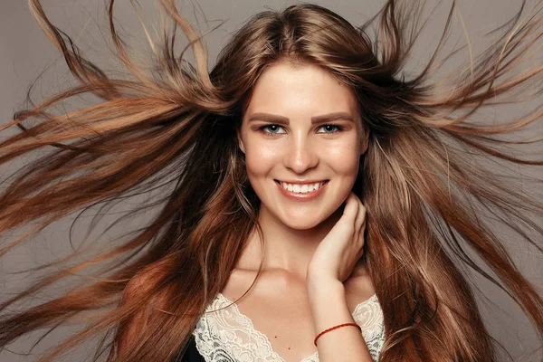 health, people and beauty concept - Model blonde girl. Beautiful brown hair Girl. Healthy Long Hair. Pretty spa model girl with perfect fresh clean skin. Youth and skin care concept