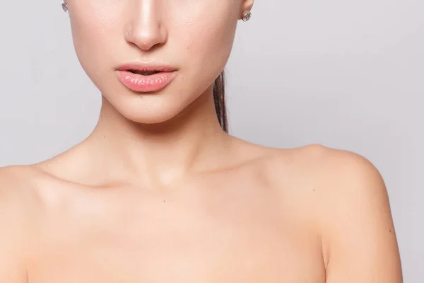 Beautiful Young Woman Clean Fresh Skin Close Skin Care Face — Stock Photo, Image