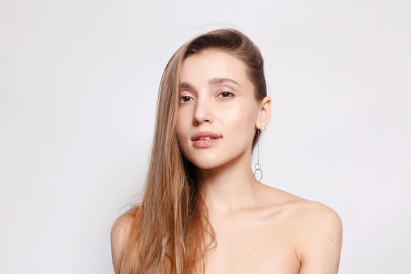 Mode Mensen Jeugd Beauty Concept Mooie Lachende Vrouw Met Natuurlijke — Stockfoto