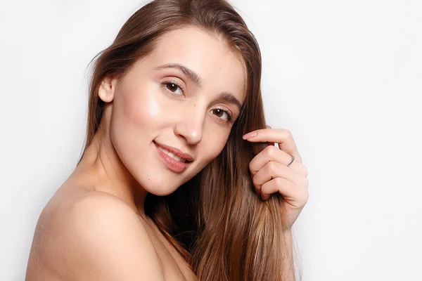 Mode Mensen Jeugd Beauty Concept Mooie Lachende Vrouw Met Natuurlijke — Stockfoto