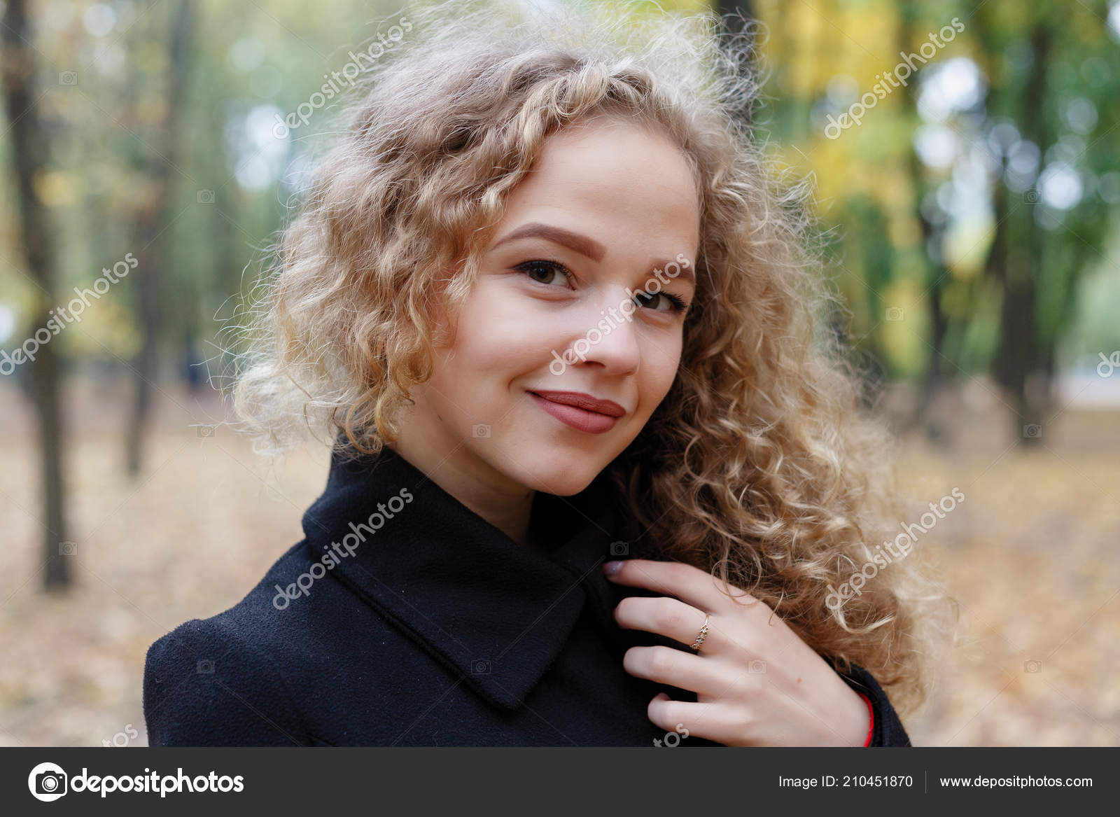 Beautiful Young Woman Curly Hair Green Eyes Girl Casual Clothes