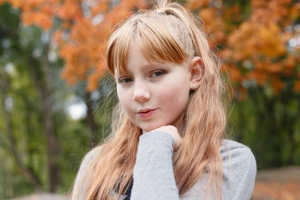 Conceito Infância Estação Pessoas Menina Feliz Com Folhas Bordo Caídas — Fotografia de Stock