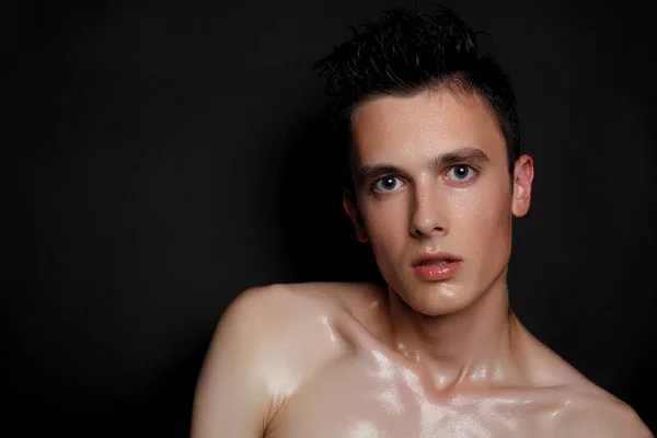 Stilig Ung Man Isolerade Beauty Porträtt Bar Överkropp Muskulös Man — Stockfoto