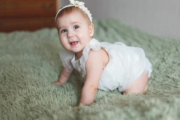 Cute Adorable Newborn Baby Moths Diapers Hapy Tiny Little Girl — Stock Photo, Image