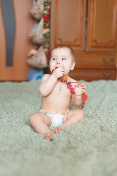 Cute Adorable Newborn Baby Moths Diapers Hapy Tiny Little Girl — Stock Photo, Image