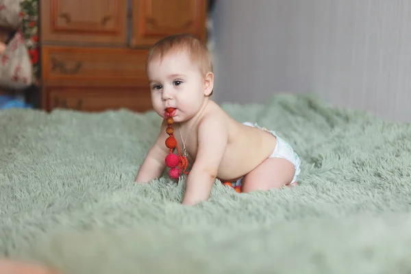 Cute Adorable Newborn Baby Moths Diapers Hapy Tiny Little Girl — Stock Photo, Image