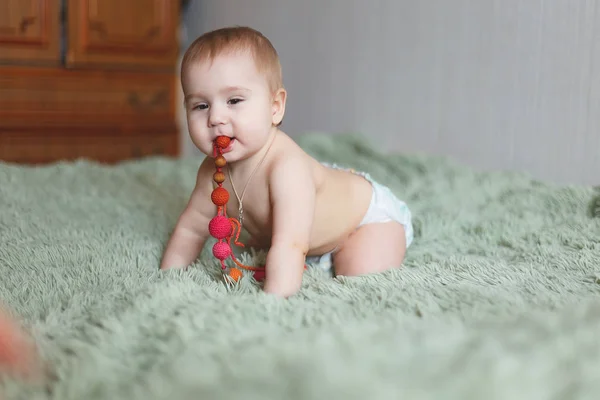 Cute Adorable Newborn Baby Moths Diapers Hapy Tiny Little Girl — Stock Photo, Image