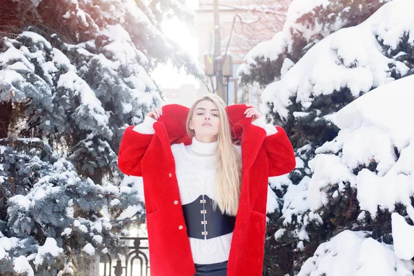 Zimní Móda Lidé Koncept Módní Portrét Krásné Mladé Ženy Chodí — Stock fotografie