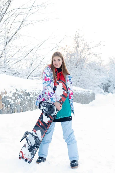 Woman Winter Outdoor Snowboarding Concept Young Woman Holding Snowboard Her Royalty Free Stock Photos