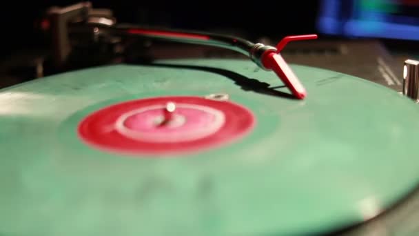 Spinning Mixing Scratching Ночном Клубе Macro Shot Turntable Cartridge Stylus — стоковое видео