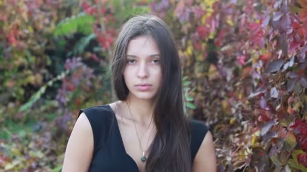 Närbild Vacker Ung Kvinna Leker Med Sitt Hår Den Ganska — Stockvideo