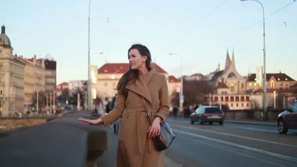 Portret Jonge Aantrekkelijke Glimlach Vrouw Kijken Naar Camera Het Centrum — Stockvideo