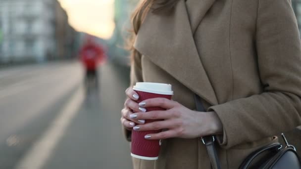 Bevande Concetto Persone Giovane Donna Felice Adolescente Che Beve Caffè — Video Stock