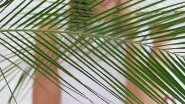 Beyaz temel t-shirt uzun koyu saçlı Portre kadın güzel bir gülümseme ile kamera bakıyor, stüdyoda beyaz arka plan üzerinde izole. Duygu kavramı