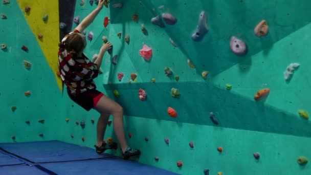 Fitness Extremsport Bouldern Menschen Und Gesundes Lifestylekonzept Junge Frau Turnt — Stockvideo