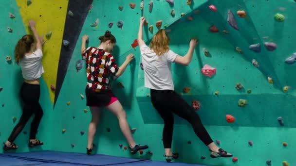 Fitness Extremsport Bouldern Menschen Und Ein Gesundes Lebensstilkonzept Drei Frauen — Stockvideo