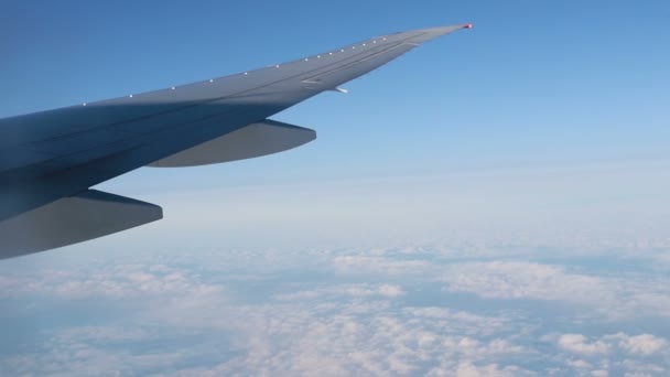 Vuelo Avión Ala Avión Volando Por Encima Las Nubes Con — Vídeo de stock