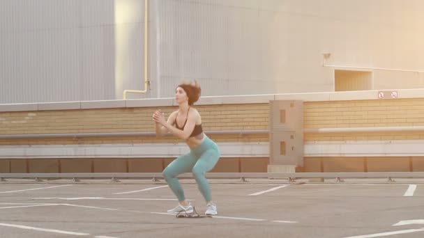 Sport Fitness Och Hälsosam Livsstil Koncept Fitness Ung Kvinna Gör — Stockvideo