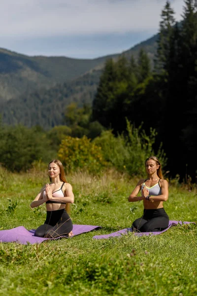 Las Mujeres Fitness Triángulo Posan Mientras Practican Yoga Parque Mujeres — Foto de Stock