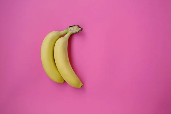 Single Banana Pink Background Strong Shadow Two Bananas — Stock Photo, Image