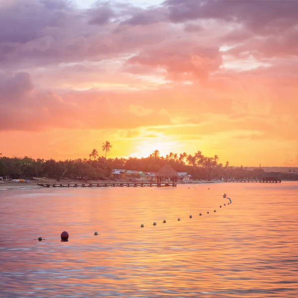 Sunset Praia Romana República Dominicana Com Longo Cais Madeira — Fotografia de Stock