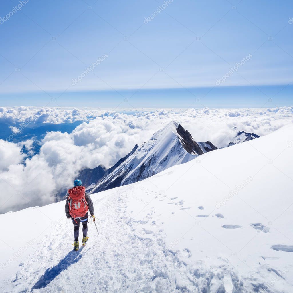 Trekking to the top of Mont Blanc mountain in French Alps