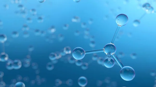 Hydrogen molecule or atom, Abstract structure for Science or medical background. Clear blue water. Concept of chemical model connections atoms. 3d rendering