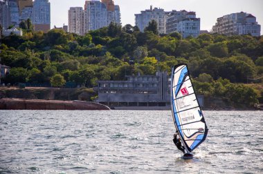 Denizde beyaz yelken. Yelkenli. Yelkencilik yarışmaları.