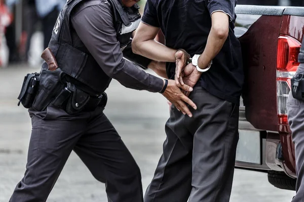 Police Steel Handcuffs Police Arrested Professional Police Officer Has Very — Stock Photo, Image