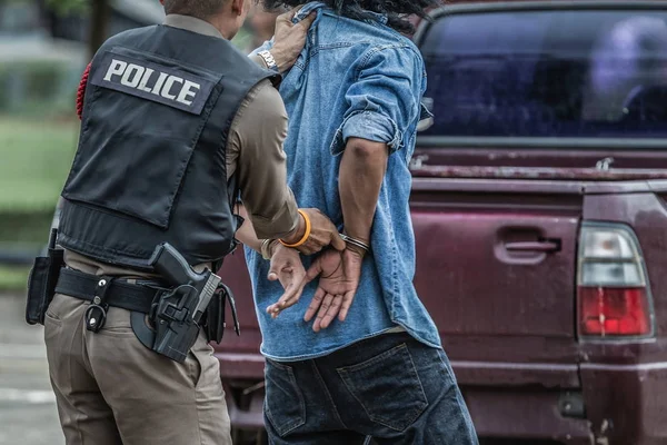 Polizia Manette Acciaio Polizia Arrestata Polizia Arrestato Malfattore — Foto Stock