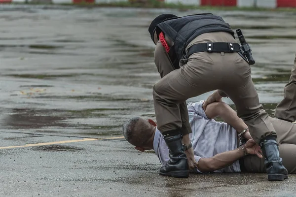 Policejní Ocelová Pouta Policie Zatčena Policie Zatkla Pachatele — Stock fotografie