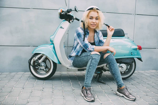 Good Looking Girl Posing on Stylish Scooter. Stock Image - Image of  fashion, scooter: 108827593