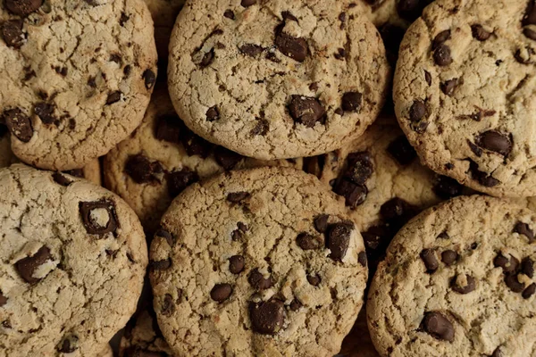 Top Close View Home Made Chocolate Cookies Aligned — Stock Photo, Image