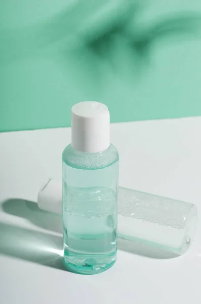 Agua Micelar Removedor Maquillaje Botellas Transparentes Maqueta Remedio Facial Envases — Foto de Stock