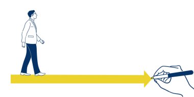 İşadamı okun üzerinde yürüyor.